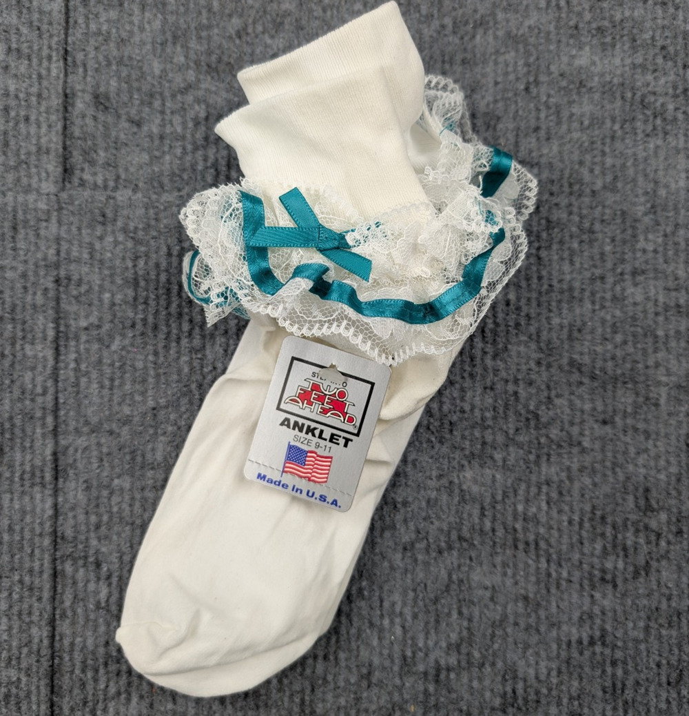 Vintage Lace Ruffle Ankle Socks Womens 9-11 Nylon Coquette White Church Layered